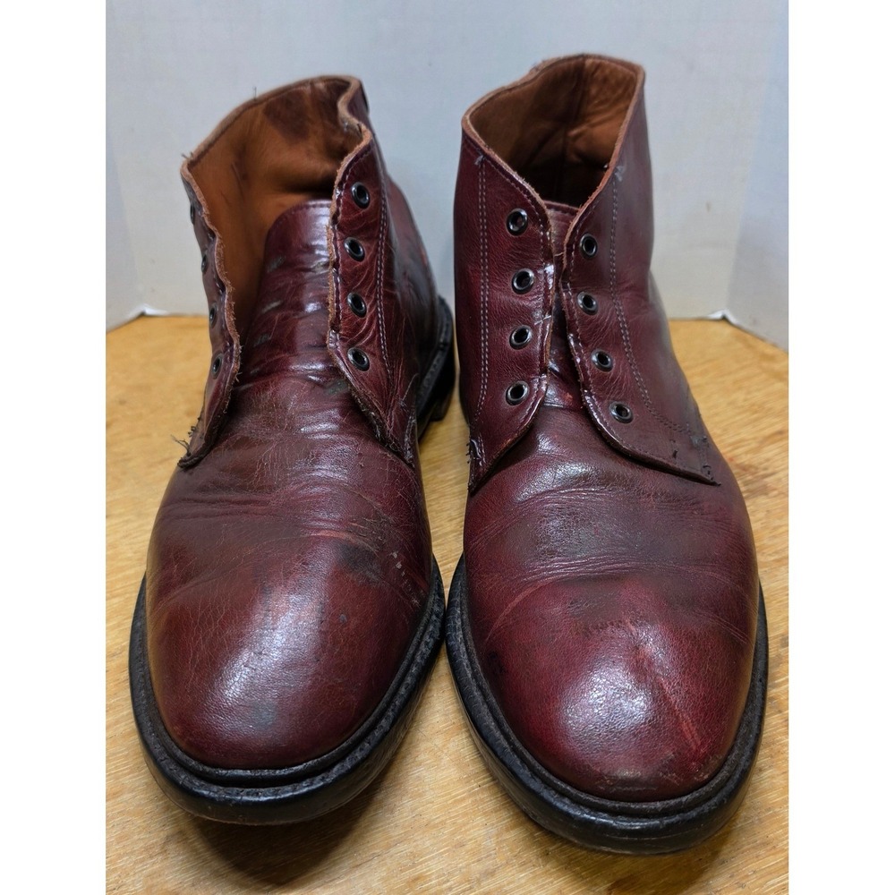 Allen Edmonds Freiburg Burgundy Leather Plain Toe Derby Boots Mens 9.5 D USA